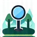 Symbol einer Lupe über einer Landschaft